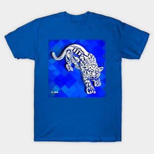 wild tiger in mandala ecopop jungle art in blue T-Shirt